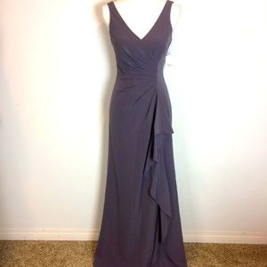 Aidan Mattox Ruffled Pleated Crepe Gown